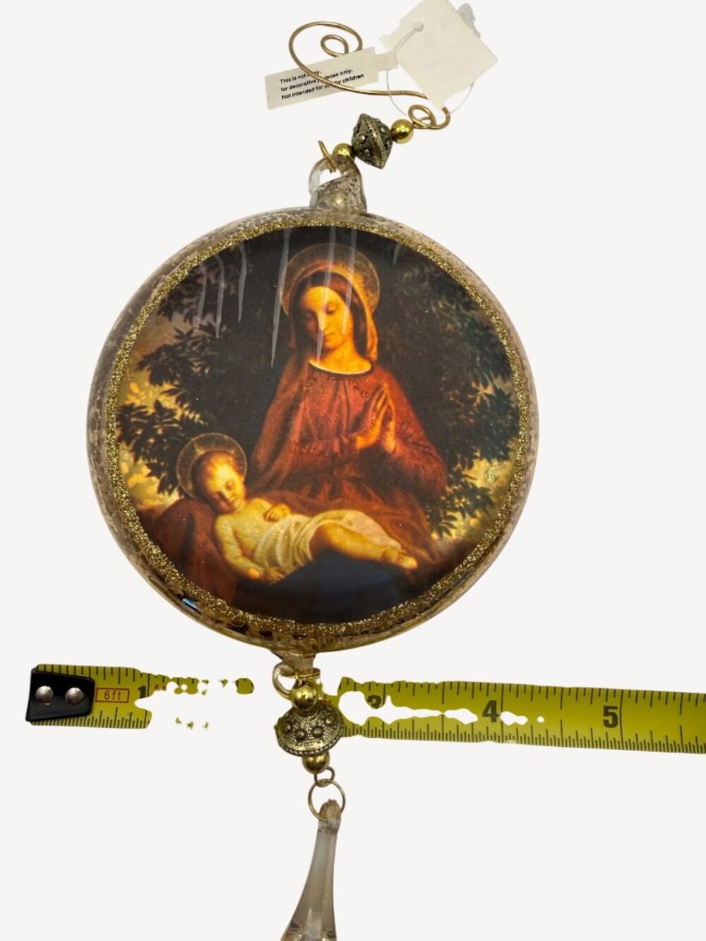 Vintage Blown Glass Ornaments Christmas Mary Jesus Gold Glitter Beads Set of 5 - Picture 3 of 9